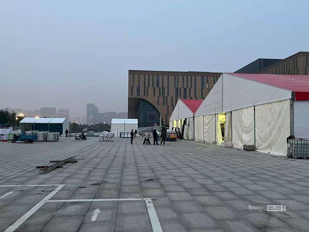 华熠篷房出租助力安阳文体中心家纺博览会篷房搭建